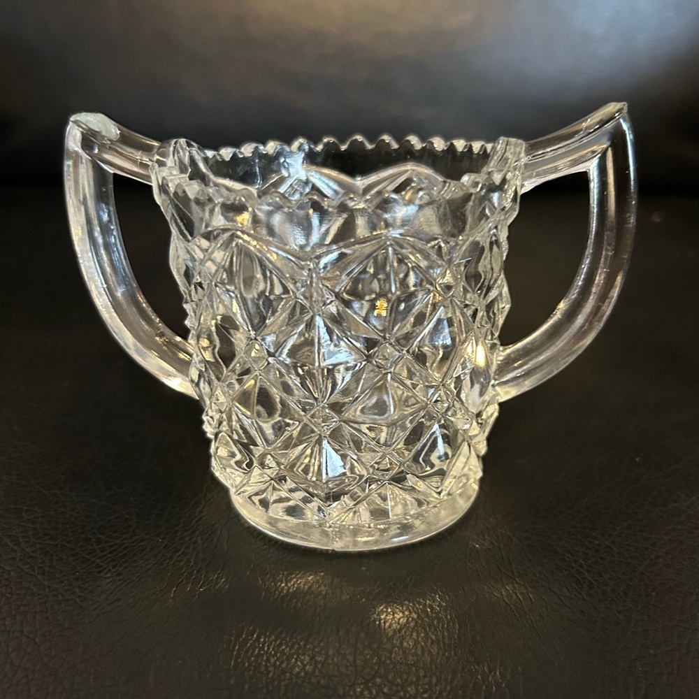 Vintage Crystal Clear Crinkle Sugar Bowl with Handles No Lid